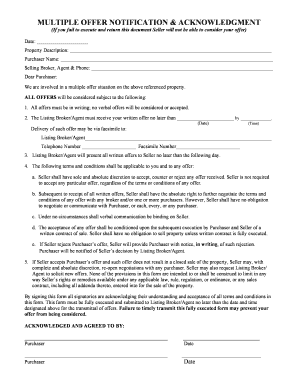 Multiple Offer Notification & Acknowledgment