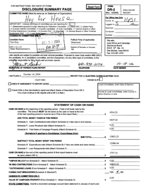 Iowa Campaign Finance Disclosure Form DR-2