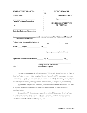 South Dakota Admission of Service of Petition