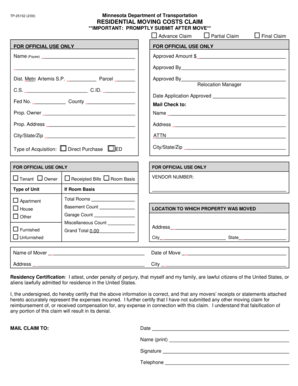 Minnesota Residential Moving Costs Claim