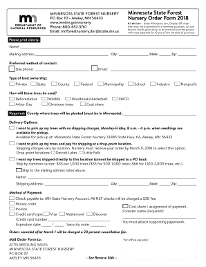 Minnesota State Forest Nursery Order Form