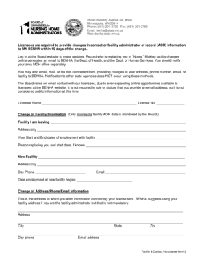 Minnesota Facility Contact Information Change Form