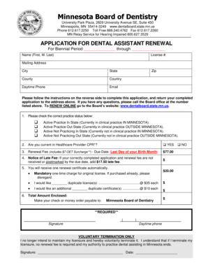 Minnesota Dental Assistant Renewal Application