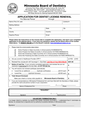 Minnesota Dentist License Renewal Application