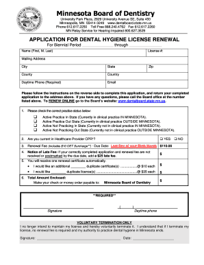 Minnesota Dental Hygiene License Renewal Application