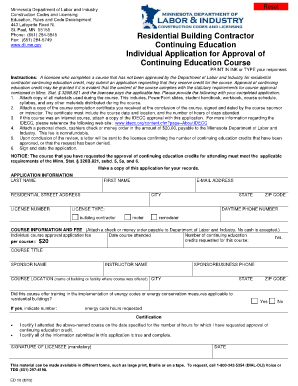 Minnesota Residential Contractor Continuing Education Application