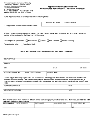 Minnesota Manufactured Home Installer Registration Form