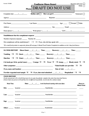 Minnesota Foodborne Illness Report Form