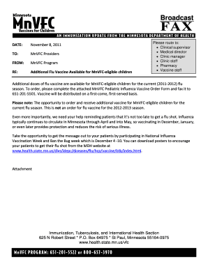 MnVFC Pediatric Influenza Vaccine Order Form