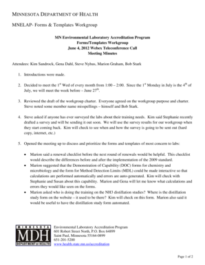 MNELAP Forms /Templates Workgroup Meeting 1 Minutes June 2012 - health state mn