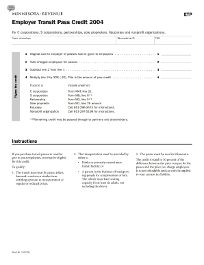 Minnesota Employer Transit Pass Credit Form