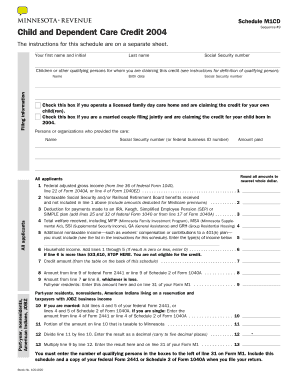 Minnesota Child and Dependent Care Credit Form 2004