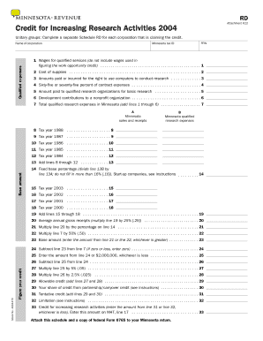 Minnesota Credit for Increasing Research Activities 2004