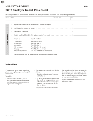 Minnesota Employer Transit Pass Credit Form