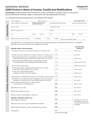 Minnesota Schedule KPI Form