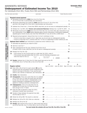 Minnesota Underpayment of Estimated Income Tax 2010