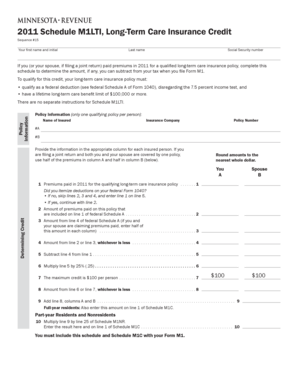2011 Schedule M1LTI, Long-Term Care Insurance Credit