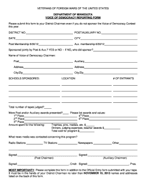 Veterans of Foreign Wars Voice of Democracy Reporting Form