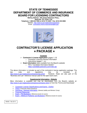 Tennessee Contractor License Application