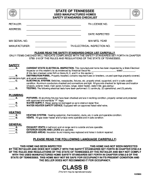 Tennessee Used Manufactured Home Safety Standards Checklist