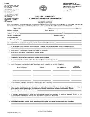 state of tennessee alcoholic beverage commission questionnaire form