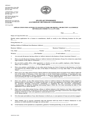 Tennessee Alcoholic Beverage License Application