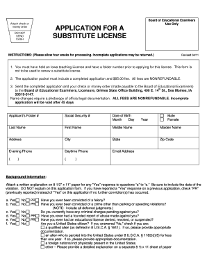 Iowa Substitute License Application