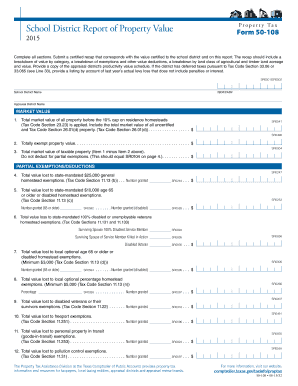 Texas School District Property Value Report Form 50-108