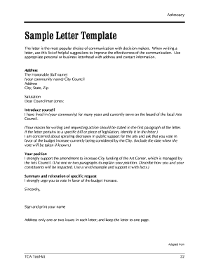 Advocacy Sample Letter Template