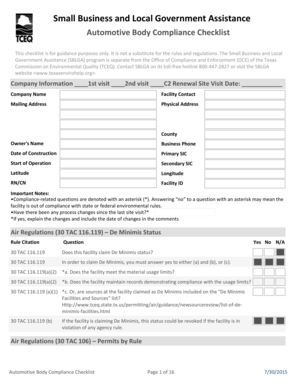 Texas Automotive Body Compliance Checklist