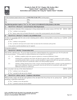 Texas Air Quality Permit by Rule Checklist
