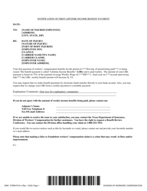 Texas Lifetime Income Benefit Payment Notice