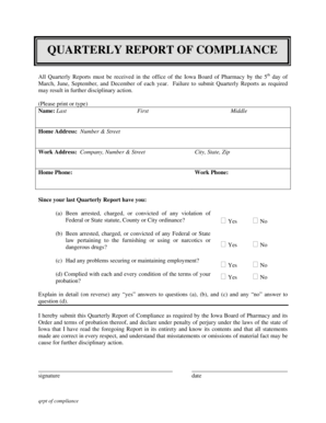 Quarterly Report of Compliance