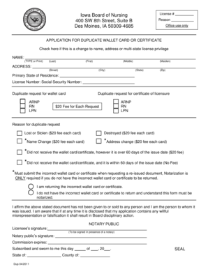 Iowa Board of Nursing License Application