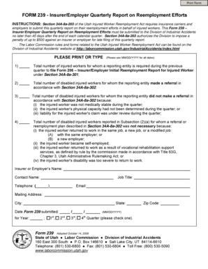 Form 239 - Insurer/Employer Quarterly Report on Reemployment Efforts