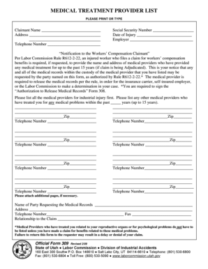Utah Medical Provider List Form 309
