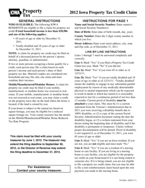 2012 Iowa Property Tax Credit Claim