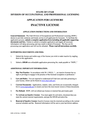 Utah Inactive License Application