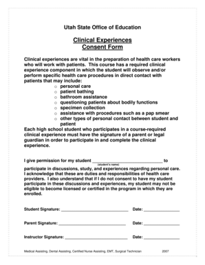 Utah Clinical Experience Consent Form