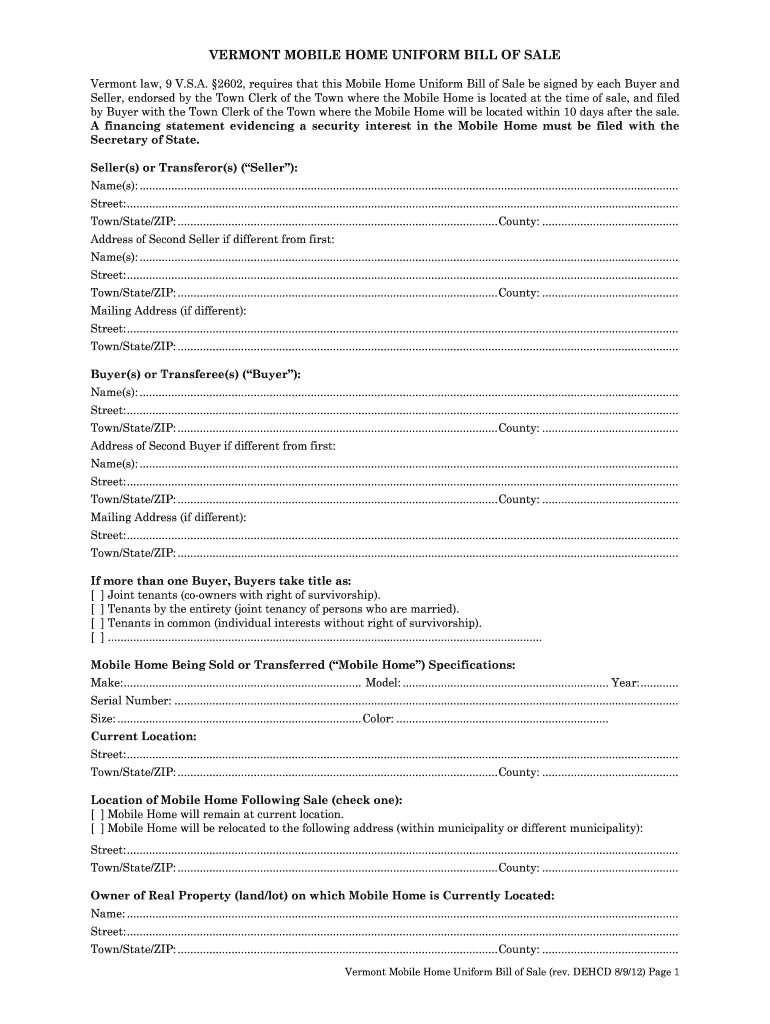 bill of sale vermont Preview on Page 1.