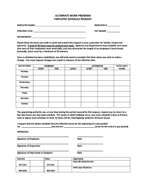 Employee schedule template printable - aulternature work and princeple pdf fill form