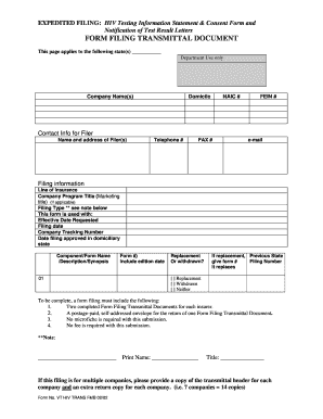 HIV Testing Consent Form Filing Transmittal