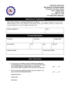 Page County Employment Application