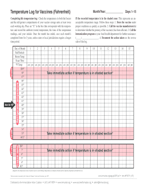 Fillable Online vdh virginia Temperature Log for Vaccines (Fahrenheit ...