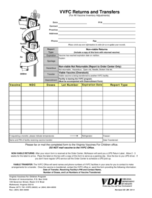 VVFC Vaccine Returns and Transfers Form