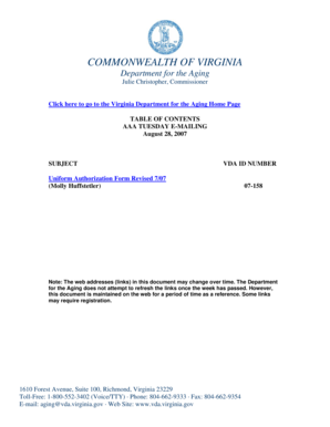 Virginia Uniform Authorization Form