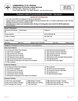 Virginia Training Completion Roster Application