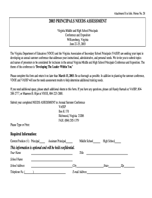 Virginia Middle and High School Principals Conference Needs Assessment Form