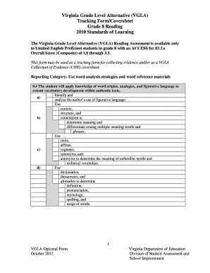 Virginia Grade Level Alternative Reading Tracking Form