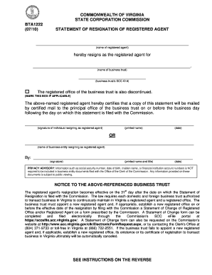 Virginia Registered Agent Resignation Form
